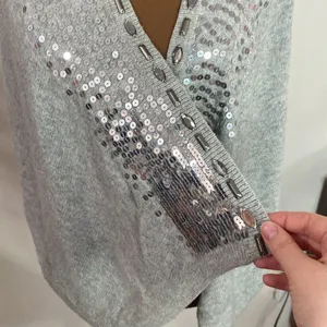 Abercrombie & Fitch embellished sequined high low wool blend grey sweater vest M thumbnail 7