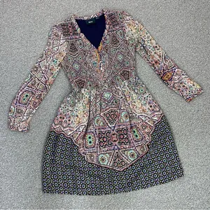Maeve Anthropologie‎ Tiled Amethyst Dress XS Smocked Long Sleeve Boho Mosaic thumbnail 13