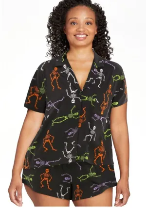 WAY TO CELEBRATE Womens PJ Shorts Set Size Large 12-14 Skeleton theme Black New thumbnail 1