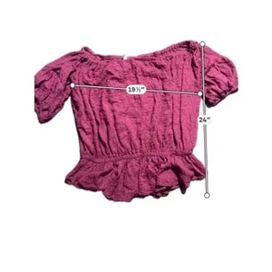 Free People Magenta Pink Off‎ The Shoulder Peplum Blouse Smocked Textured Top M thumbnail 3