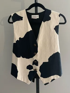 Vintage 80s Billie Martin Cow Print Vest Size Small thumbnail 1