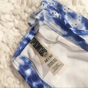 Pink Victoria’s Secret Tie‎ Dye Flounce Ruffle Strappy Bikini Top Blue White m thumbnail 4
