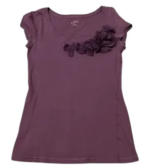 Loft szS pretty purple cap sleeve flower detail and decorative stitching EUC thumbnail 1