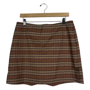 Versona Faux Wrap Plaid Skort Brown Tan Preppy Asymmetrical Hem Size L thumbnail 2