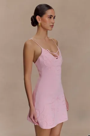 Meshki Mini Dress - Brullo Embroidery Knit Mini Dress, Baby Pink thumbnail 3