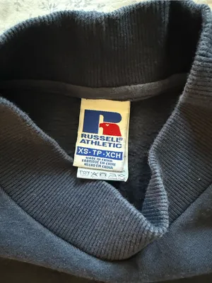 Russell Athletic Navy Blue Crewneck Sweatshirt with White Sleeve Tape thumbnail 2