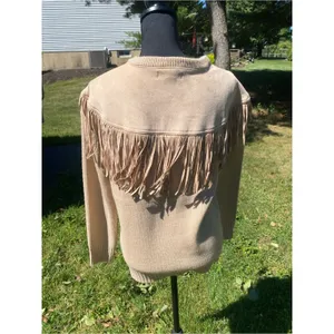 Rockin C Fringe Yoke Crewneck Sweater Beige Western Cowgirl Cozy Fall thumbnail 2