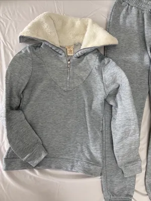NYC Heather Gray Sherpa-Lined Zip Jacket and Joggers Sz M thumbnail 4