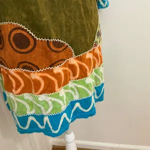 Rising International Patchwork Tunic Dress XL Cotton Boho Hippie Artsy Festival thumbnail 2