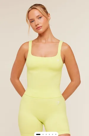 Gymshark Seamless Set Square-Neck Tank & Seamless Shorts in Yellow thumbnail 1