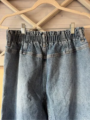 We The Free Jeans Womens Large Blue Denim High Rise Stretch Elastic Waist Mom thumbnail 4