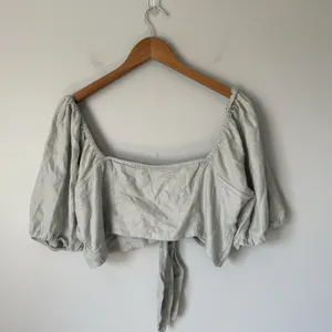 Abercrombie & Fitch Linen Blend Crop Top Flowy Blouse Front Tie Green Size XL thumbnail 2