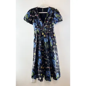 Anthropologie The Katerina Button Front Floral Short Sleeve Midi Dress Blue S thumbnail 2