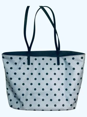 Navy polka dot tote bag on light blue background #polkadot #tote thumbnail 2