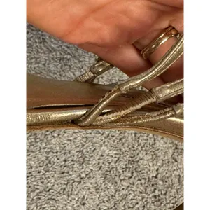 Vintage MANOLO BLAHNIK Metallic Champagne Lace-Up Sandal Stiletto Heels 37.5 thumbnail 8