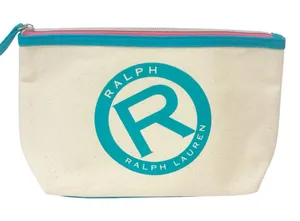 Ralph Lauren White Canvas Zip Top Cosmetic Travel‎ Case thumbnail 1