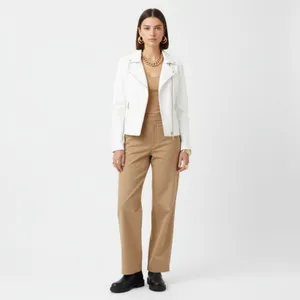Anne Klein White Long Sleeve Gold Trim Zip Up Ponte Knit Jacket L thumbnail 6