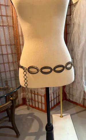 Vintage Fossil Silver Waist Chain Belt Hammered Metal Oval Link Y2K Boho thumbnail 1