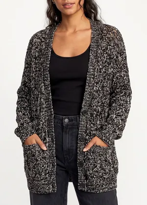 RVCA Cardigan Womens Medium Marled Knit Black White Button-Down Excellent thumbnail 1