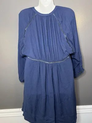 Free People Dress Womens Small Blue Deep V Empire Trapeze Swing Boho Mini thumbnail 5