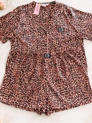 Juicy Couture Leopard Satin Pajama Set Pink Animal Print Shorts Set NWT thumbnail 2