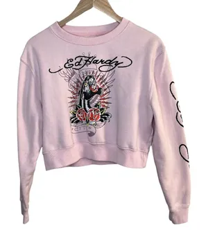 Ed Hardy Womens y2k Pink Panther Graphic Cropped Sweatshirt Medium thumbnail 1