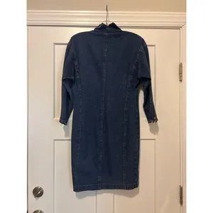 Vintage 90’s Long Sleeve Full Zip Retro Midi Blue Denim Dress Size 3 Rocker thumbnail 7