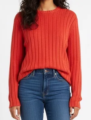 Polo Ralph Lauren Tangerine Orange Linen Cotton Blend Chunky‎ Sweater Large thumbnail 1