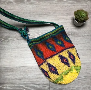 handmade knit crochet hippie boho crossbody bag thumbnail 2