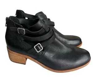 Kork-Ease Jardin Buckle Strap Black Leather Ankle Bootie Back Zip Size 7 thumbnail 1