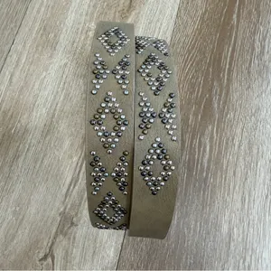 NEW Boho Western Geometric Studded Vegan Leather Belt Khaki thumbnail 2