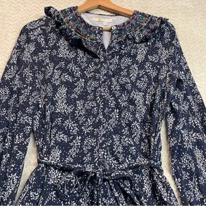 Boden Womens Navy Smocked Detail Jersey Tie Waist Cottagecore Dress Size 8R‎ thumbnail 9