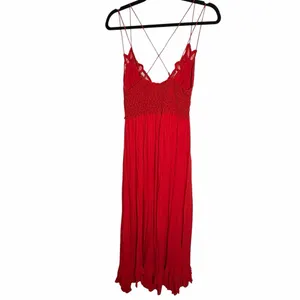 Free People Adella Lace Maxi Dress Red Romantic Boho Chic Crochet Strappy Small thumbnail 11