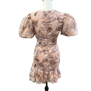 MISSGUIDED Mini Dress Size 0 Pink NWT Floral Coquette Flirty Puff Sleeve Frill thumbnail 7