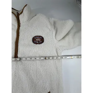 Hurley Womens Sherpa Fleece Quarter Zip Pullover Cream Brown Elbow Patch Medium thumbnail 3