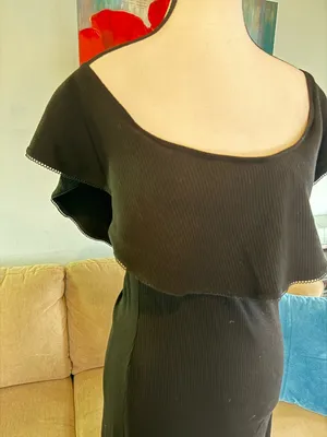 REFORMATION SWEETHEART NECK BLACK COCKTAIL ON/OFF SHOULDER DRESS L Large thumbnail 3