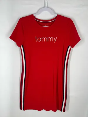 Tommy‎ Hilfiger Red Logo T-Shirt Dress Women’s Small Side Stripe Stretch Mini thumbnail 1