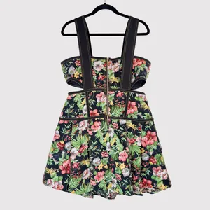 NWT Gianni Bini Dress Black Alexie Corset Mini Floral Cutout Fit Flare Large thumbnail 3