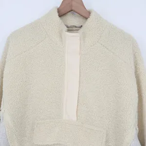 Blueb. Sherpa Jacket Womens Medium Ivory Half Zip Raglan Long Sleeve Mock Neck thumbnail 2