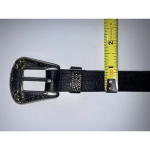 Vintage Nicole Black Suede Silver Western Buckle Belt - M/L 38.5" Slim‎ thumbnail 7