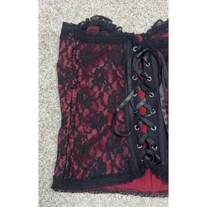 Black Red Lace Bustier Corset Top Strapless Gothic Victorian Style Size M thumbnail 6