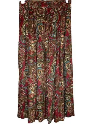 Vintage Orvis Maxi Skirt Pleated USA Whimsigoth Paisley Elastic Waist Red 10 28" thumbnail 1