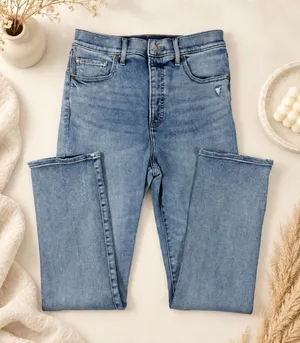 Express Womens 90s Slim Super High Rise 10R Blue Jeans Distressed Denim thumbnail 1