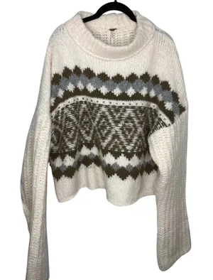 Free People Alpine Crop Mock Neck Wool Alpaca Blend Sweater Size Large Soft thumbnail 1