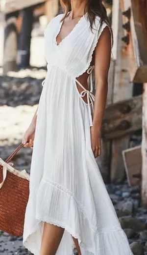 Anthropologie White High Low Dress thumbnail 1