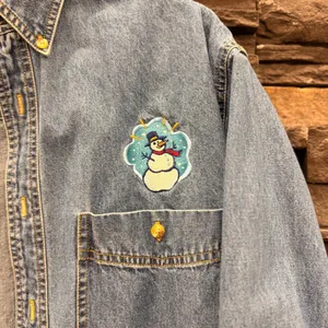 Lee Denim Collection Mens Long Sleeve Button Up Shirt Snowman Patch Blue Size M‎ thumbnail 2