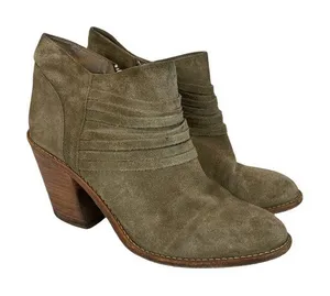 Loeffler Randall Ankle Booties 9 Khaki Green Gray‎ Suede Leather Stacked Heel thumbnail 1