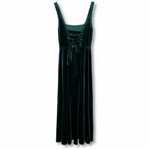 NEW Lulus Graceful Invite Emerald Velvet Square Neck Lace-Up Maxi Dress Medium thumbnail 8