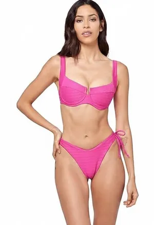 NWOT L*Space Camellia chain link texture bikini set bright fuschia small thumbnail 1