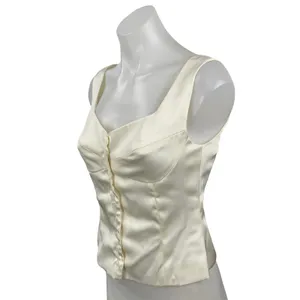 NEW Commense Ivory Silky Satin Sleeveless Button Up Crop Corset Cami Tank Top XS thumbnail 3